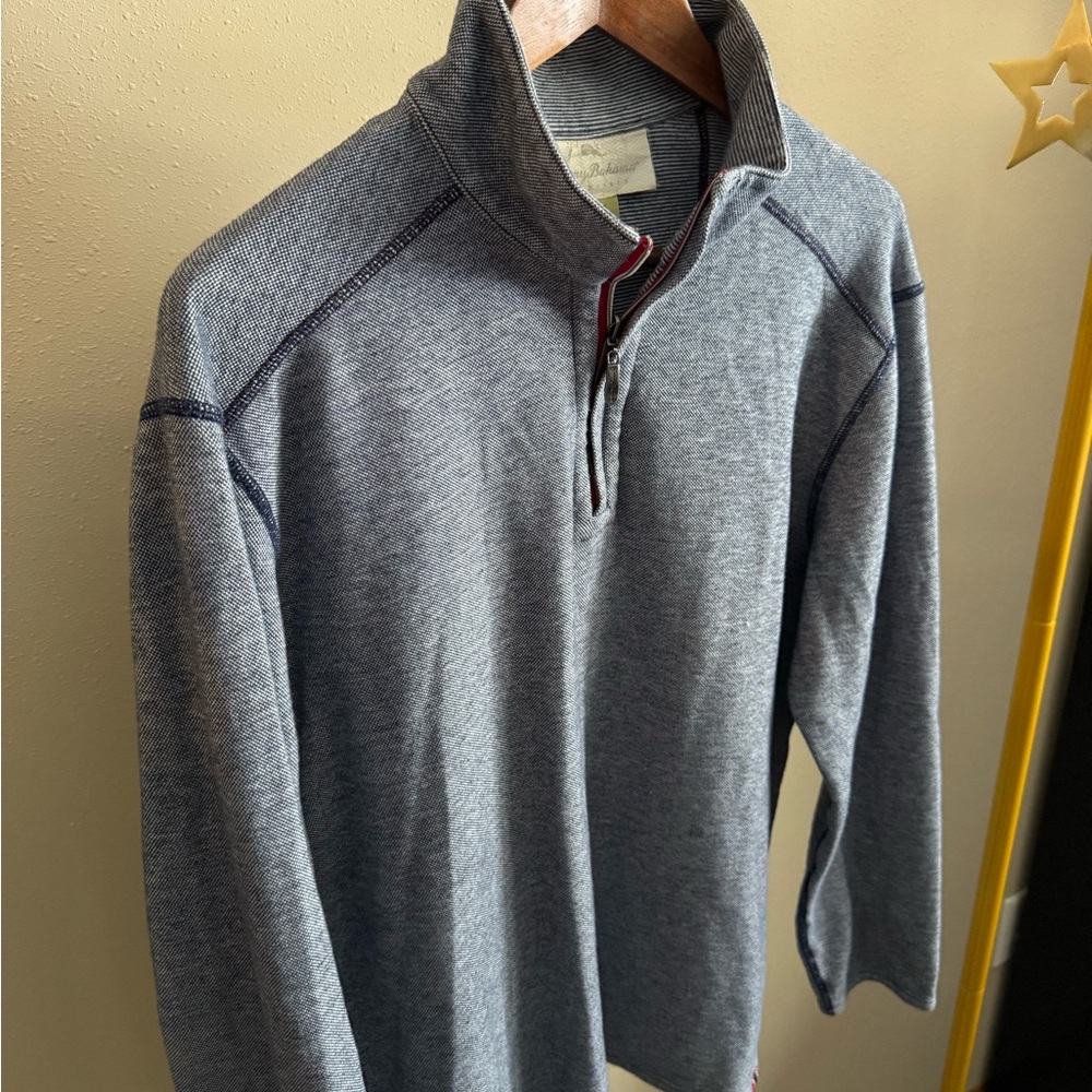 Tommy Bahama Quarter Zip Pullover Mens Medium Blue Heather Lightweight Sweater - Picture 3 of 5